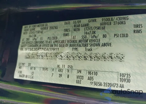 2010 Ford E-350 Super Duty Commercial from USA, damaged, VIN 1FTSE3EP7ADA10911